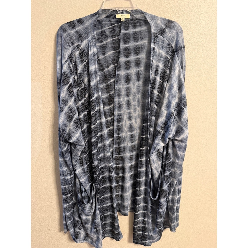 Kori America Womens Tie Dye Cardigan Lightweight Open Front Pockets Blue L